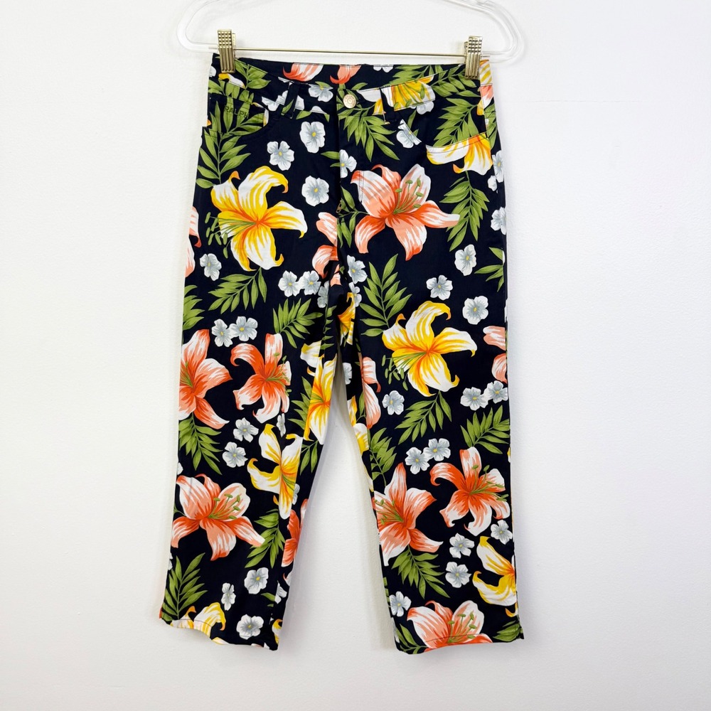 Ralph Lauren Vintage Floral Capri Pants Navy Tropical Cropped Size 0